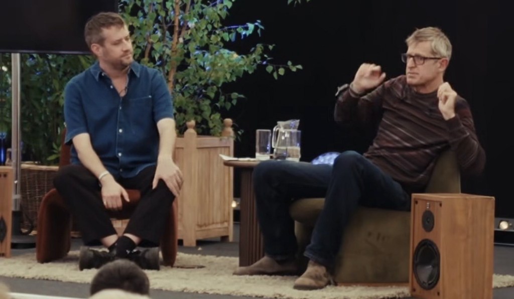 Robin Clyfan in conversation with Louis Theroux on stage at How The Light Gets In